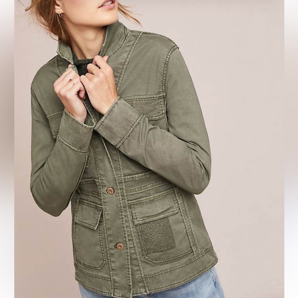 Anthropologie Olive Green Military Button Boho Jacket Women’s Size S Y-20